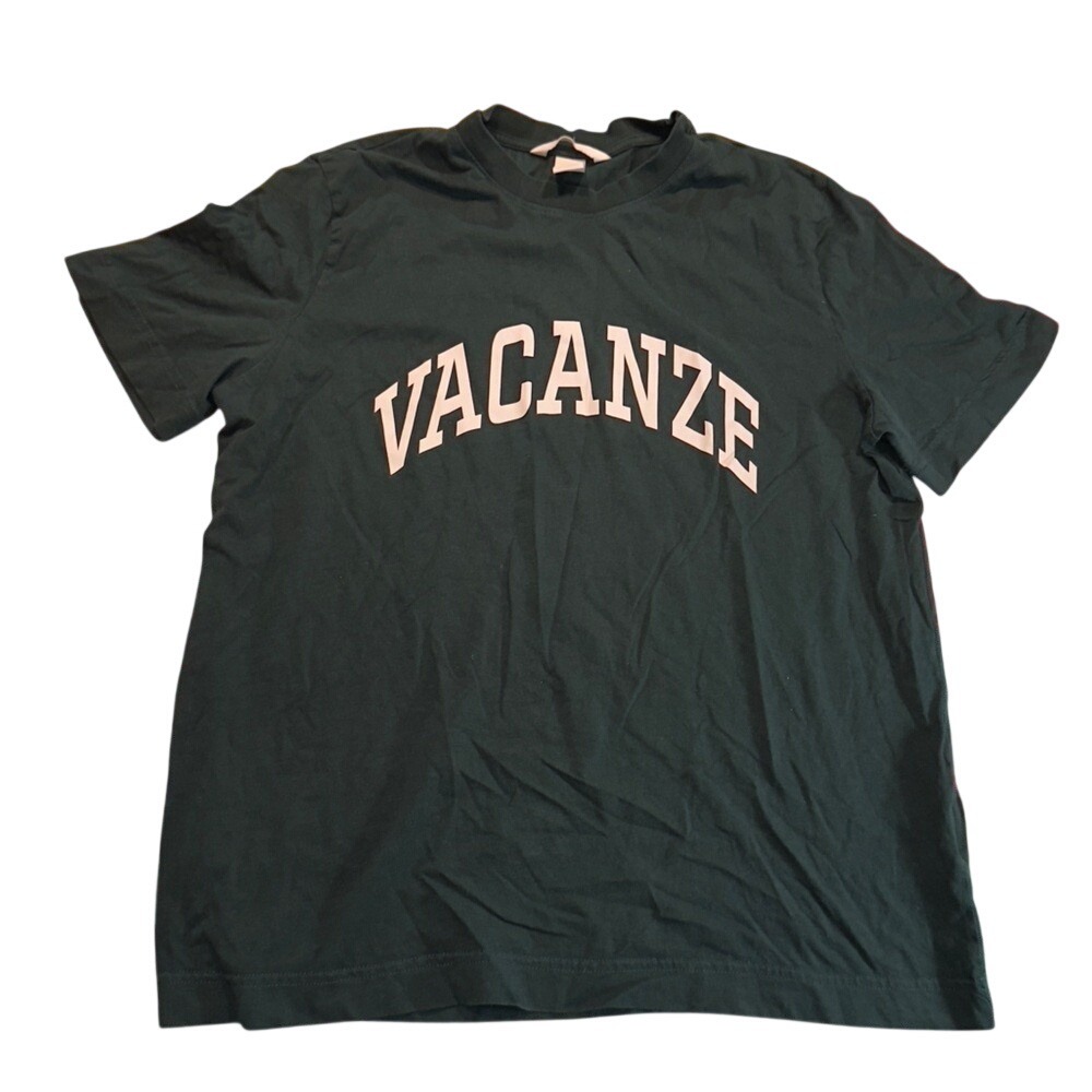 HM‎ Forest Green Vacanze Graphic T-Shirt Womens Small Short Sleeve Crew Neck Tee